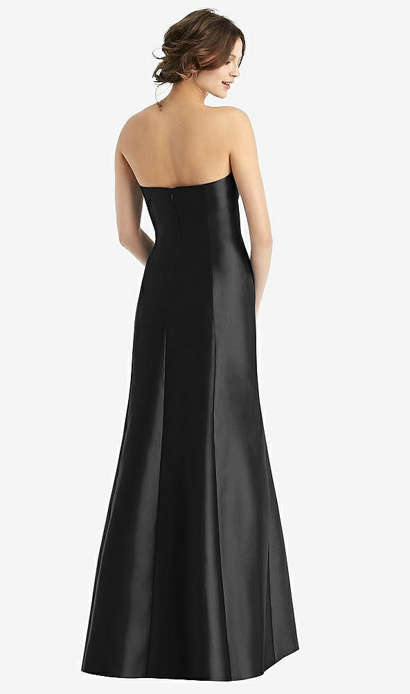 Back View - Black Strapless Satin Trumpet Gown with Front Slit