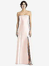 Front View Thumbnail - Blush Strapless Satin Trumpet Gown with Front Slit