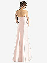 Rear View Thumbnail - Blush Strapless Satin Trumpet Gown with Front Slit