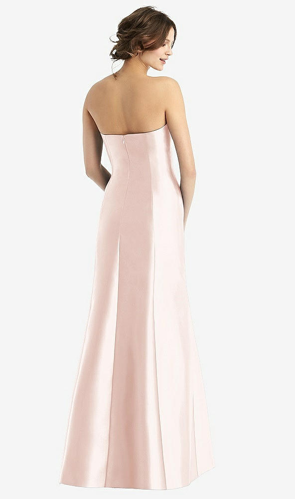 Back View - Blush Strapless Satin Trumpet Gown with Front Slit