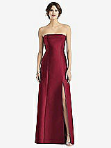 Front View Thumbnail - Burgundy Strapless Satin Trumpet Gown with Front Slit