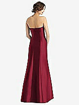 Rear View Thumbnail - Burgundy Strapless Satin Trumpet Gown with Front Slit