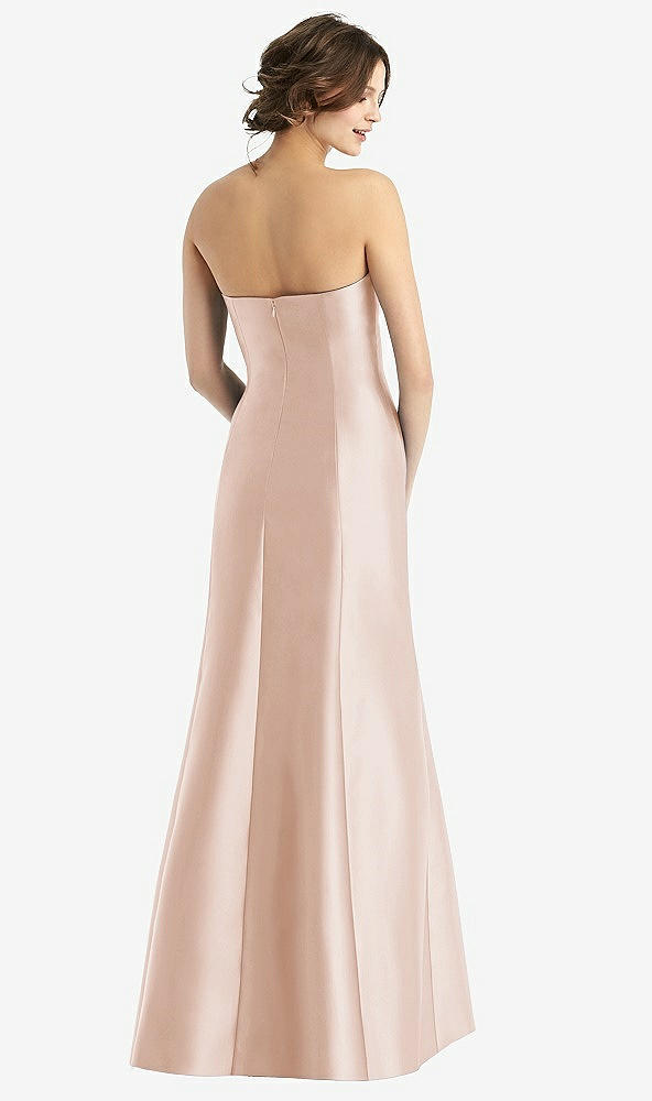 Back View - Cameo Strapless Satin Trumpet Gown with Front Slit