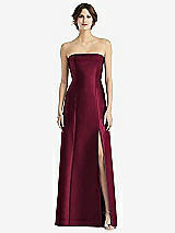 Front View Thumbnail - Cabernet Strapless Satin Trumpet Gown with Front Slit