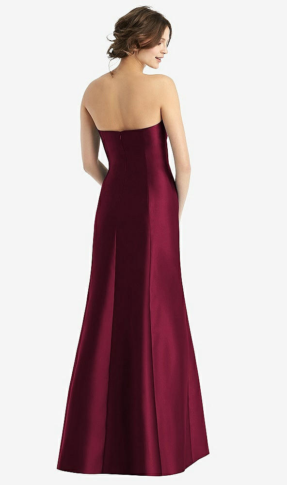 Back View - Cabernet Strapless Satin Trumpet Gown with Front Slit