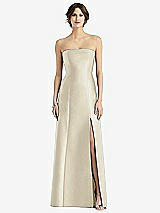 Front View Thumbnail - Champagne Strapless Satin Trumpet Gown with Front Slit