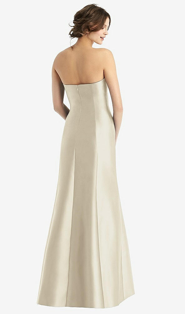 Back View - Champagne Strapless Satin Trumpet Gown with Front Slit