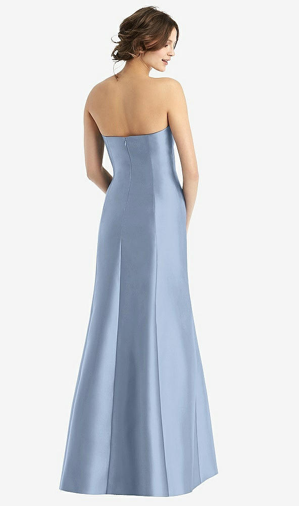 Back View - Cloudy Strapless Satin Trumpet Gown with Front Slit