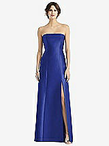 Front View Thumbnail - Cobalt Blue Strapless Satin Trumpet Gown with Front Slit