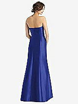 Rear View Thumbnail - Cobalt Blue Strapless Satin Trumpet Gown with Front Slit