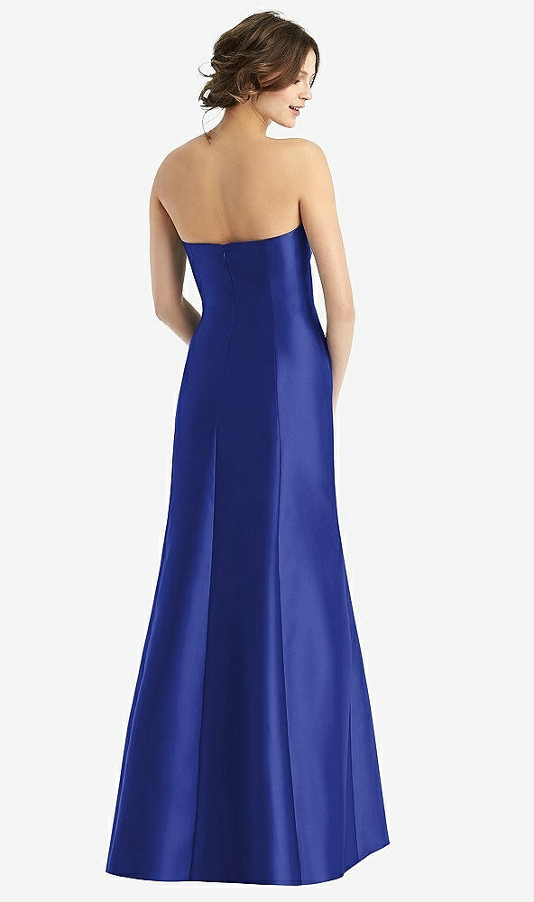 Back View - Cobalt Blue Strapless Satin Trumpet Gown with Front Slit