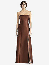 Front View Thumbnail - Cognac Strapless Satin Trumpet Gown with Front Slit