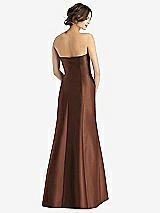 Rear View Thumbnail - Cognac Strapless Satin Trumpet Gown with Front Slit