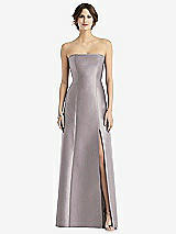 Front View Thumbnail - Cashmere Gray Strapless Satin Trumpet Gown with Front Slit