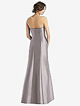 Rear View Thumbnail - Cashmere Gray Strapless Satin Trumpet Gown with Front Slit