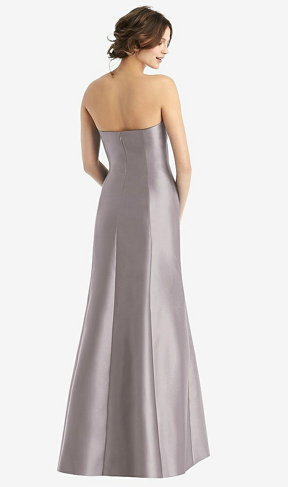 Back View - Cashmere Gray Strapless Satin Trumpet Gown with Front Slit