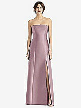 Front View Thumbnail - Dusty Rose Strapless Satin Trumpet Gown with Front Slit