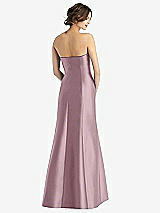 Rear View Thumbnail - Dusty Rose Strapless Satin Trumpet Gown with Front Slit