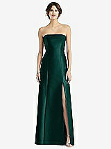 Front View Thumbnail - Evergreen Strapless Satin Trumpet Gown with Front Slit