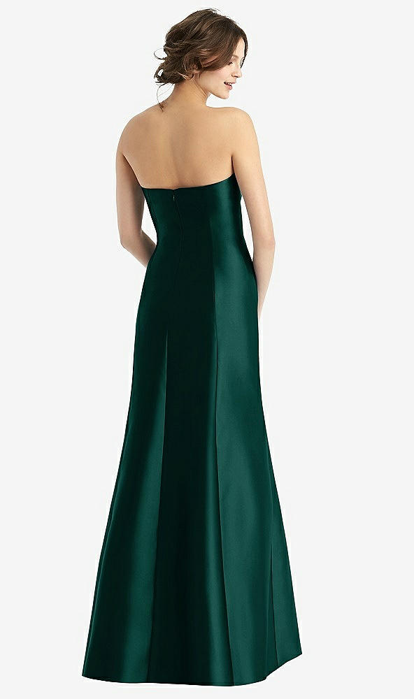 Back View - Evergreen Strapless Satin Trumpet Gown with Front Slit