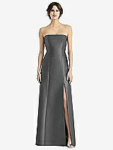 Front View Thumbnail - Gunmetal Strapless Satin Trumpet Gown with Front Slit