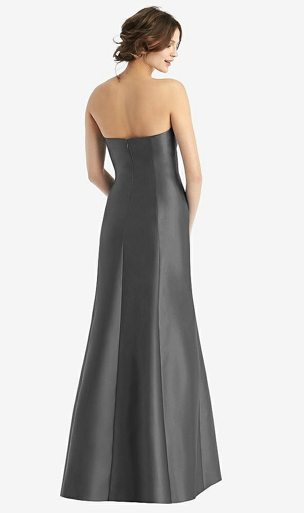 Back View - Gunmetal Strapless Satin Trumpet Gown with Front Slit