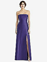 Front View Thumbnail - Grape Strapless Satin Trumpet Gown with Front Slit