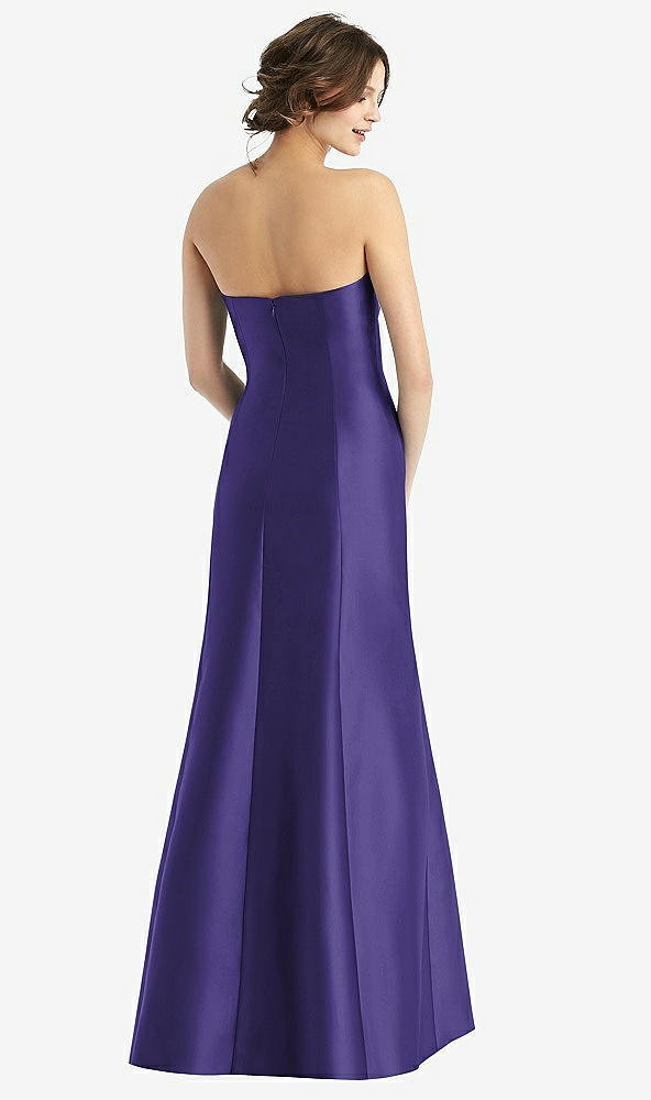 Back View - Grape Strapless Satin Trumpet Gown with Front Slit