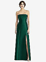 Front View Thumbnail - Hunter Green Strapless Satin Trumpet Gown with Front Slit