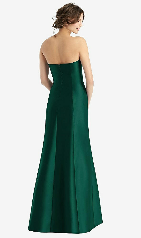 Back View - Hunter Green Strapless Satin Trumpet Gown with Front Slit