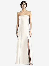 Front View Thumbnail - Ivory Strapless Satin Trumpet Gown with Front Slit