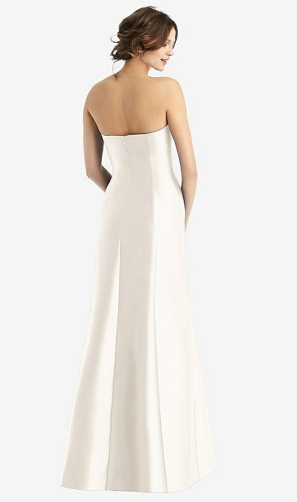 Back View - Ivory Strapless Satin Trumpet Gown with Front Slit