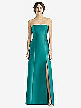 Front View Thumbnail - Jade Strapless Satin Trumpet Gown with Front Slit