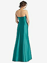 Rear View Thumbnail - Jade Strapless Satin Trumpet Gown with Front Slit