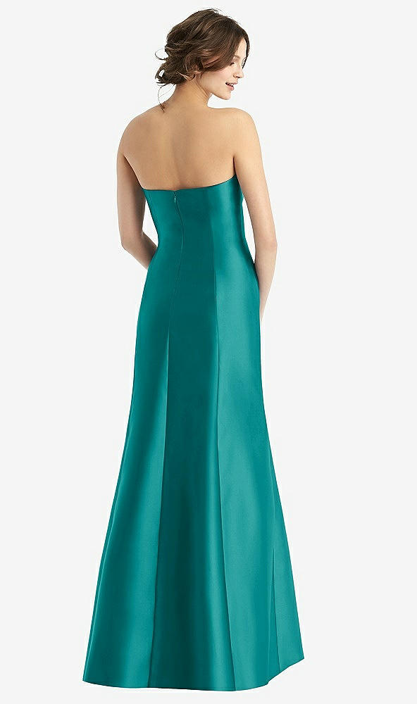 Back View - Jade Strapless Satin Trumpet Gown with Front Slit