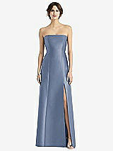 Front View Thumbnail - Larkspur Blue Strapless Satin Trumpet Gown with Front Slit