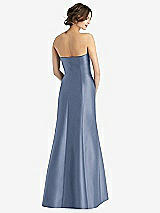 Rear View Thumbnail - Larkspur Blue Strapless Satin Trumpet Gown with Front Slit