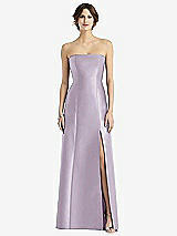 Front View Thumbnail - Lilac Haze Strapless Satin Trumpet Gown with Front Slit