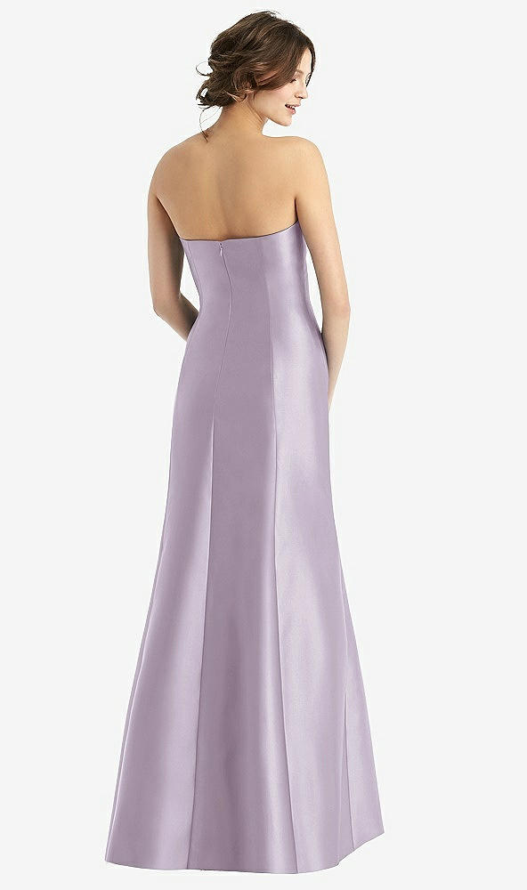 Back View - Lilac Haze Strapless Satin Trumpet Gown with Front Slit