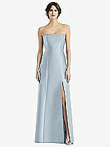 Front View Thumbnail - Mist Strapless Satin Trumpet Gown with Front Slit