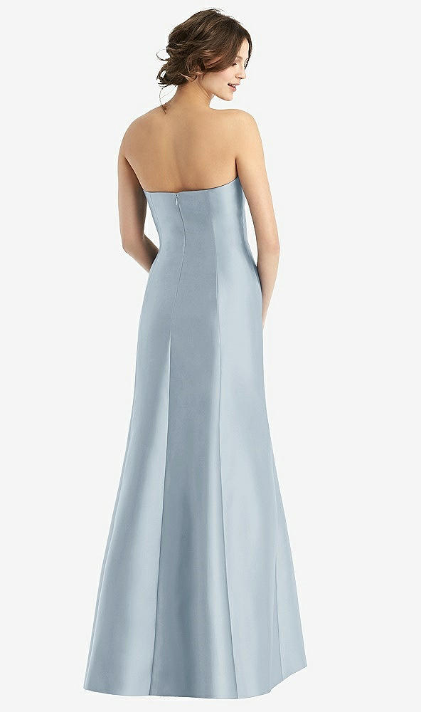 Back View - Mist Strapless Satin Trumpet Gown with Front Slit