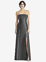 Front View Thumbnail - Pewter Strapless Satin Trumpet Gown with Front Slit