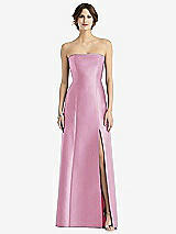 Front View Thumbnail - Powder Pink Strapless Satin Trumpet Gown with Front Slit