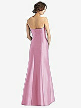 Rear View Thumbnail - Powder Pink Strapless Satin Trumpet Gown with Front Slit