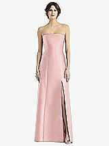 Front View Thumbnail - Rose Quartz Strapless Satin Trumpet Gown with Front Slit