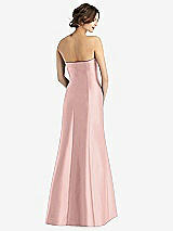 Rear View Thumbnail - Rose Quartz Strapless Satin Trumpet Gown with Front Slit