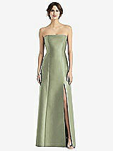 Front View Thumbnail - Sage Strapless Satin Trumpet Gown with Front Slit