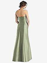 Rear View Thumbnail - Sage Strapless Satin Trumpet Gown with Front Slit