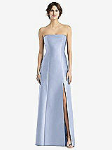 Front View Thumbnail - Sky Blue Strapless Satin Trumpet Gown with Front Slit