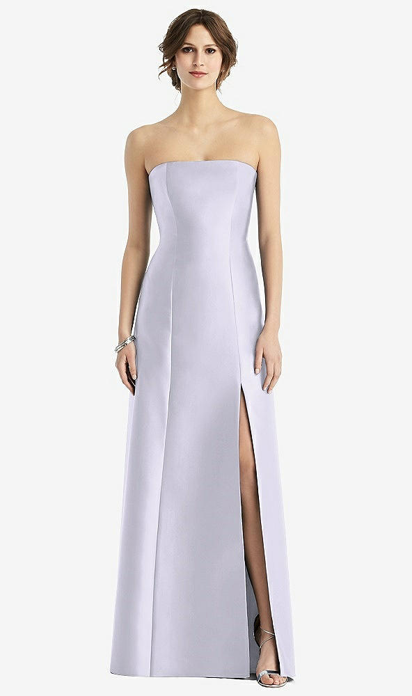 Front View - Silver Dove Strapless Satin Trumpet Gown with Front Slit